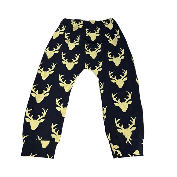 5/$35 Deer Buck Head Print Pants Sz 100 3 Black Cream Screen Print Elastic Waist - Picture 5 of 10